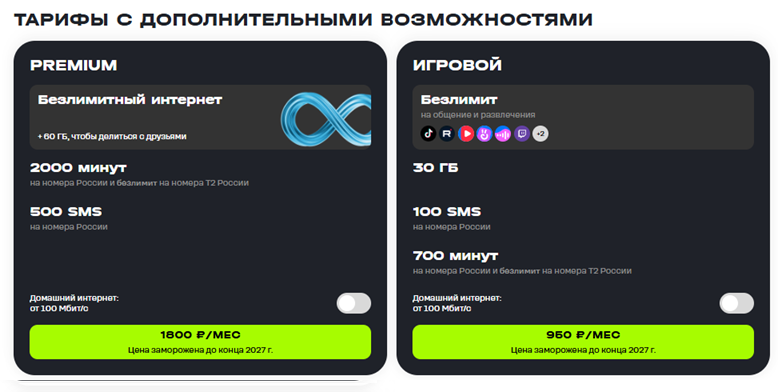 Тарифы Premium и Игровой Тарифы Premium и Игровой