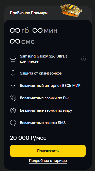 Тариф &laquo;ПроБизнес Премиум&raquo;, краткое описание для петербургских бизнесменов