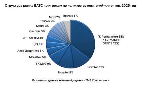 Структура рынка ВАТС по игрокам по количеству компаний-клиентов, 2025 год
