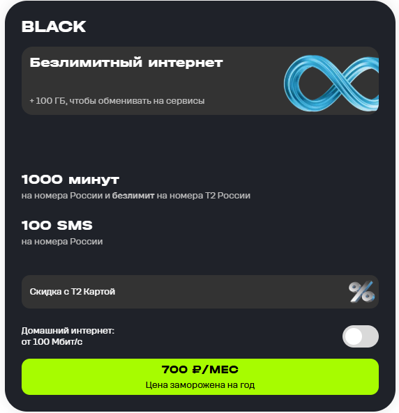Краткое описание тарифа &laquo;BLACK&raquo;