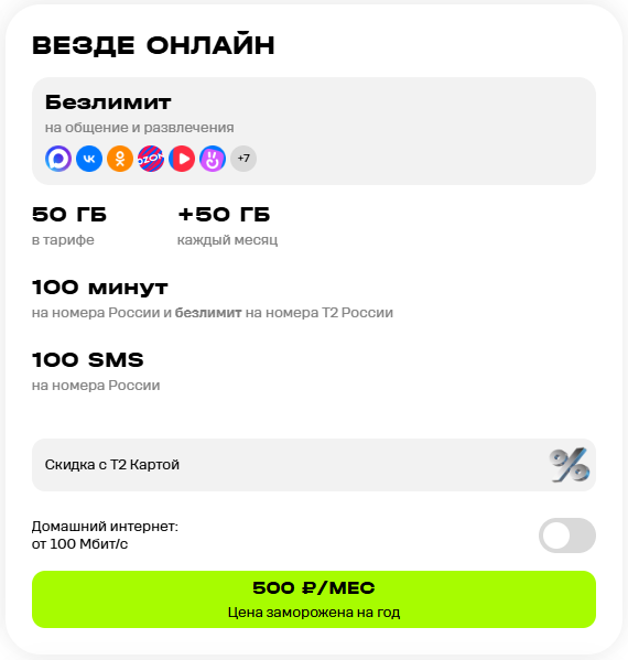 Краткое описание тарифа &laquo;Везде онлайн&raquo;