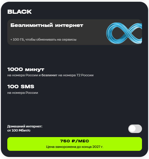 Краткое описание тарифа «Black» Краткое описание тарифа «Black»