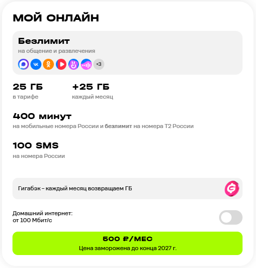 Краткое описание тарифа «Мой онлайн» Краткое описание тарифа «Мой онлайн»