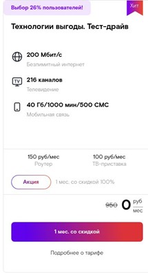 Краткое описание тарифа &laquo;Технологии выгоды. Тест-драйв&raquo;