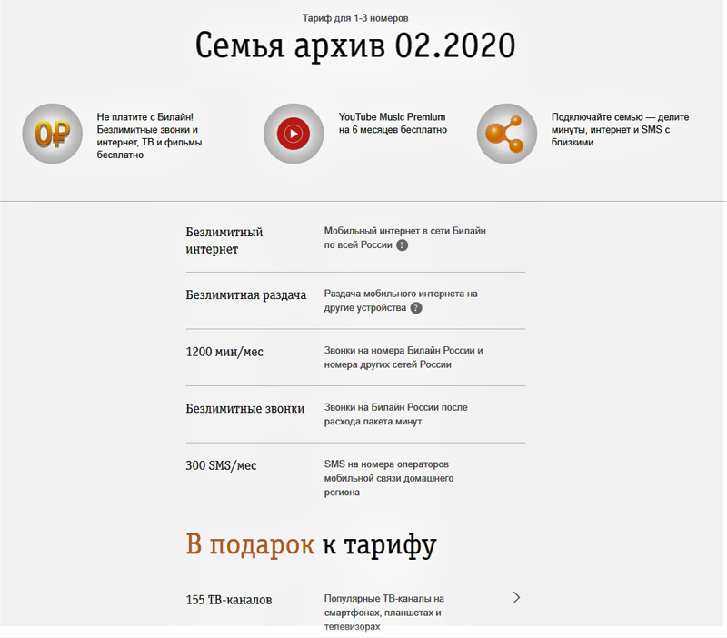 Дополнительные возможности тарифа